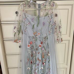 Embroidered Tulle Overlay Midi Dress